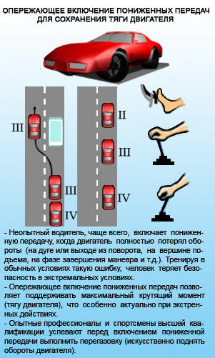 Опережающее включение пониженных передач для сохранения тяги двигателя